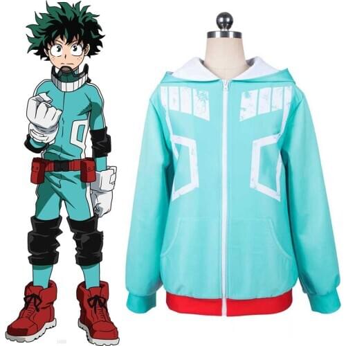 My Hero Academia Boku No Hero Academia Cosplay With Hair Izuku Midoriya Hoodie Front Zip Coat Sweatshirts Jacket Anime Wig