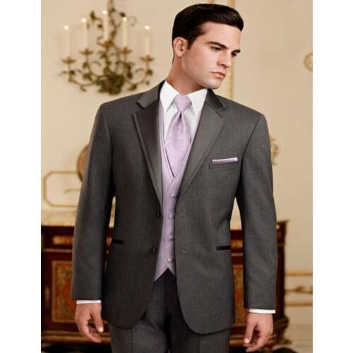 Brand New Groomsmen Notch Lapel Groom Tuxedos Charcoal Grey Men Suits Wedding Best Man Blazer (Jacket+Pants+Tie+Vest) B970