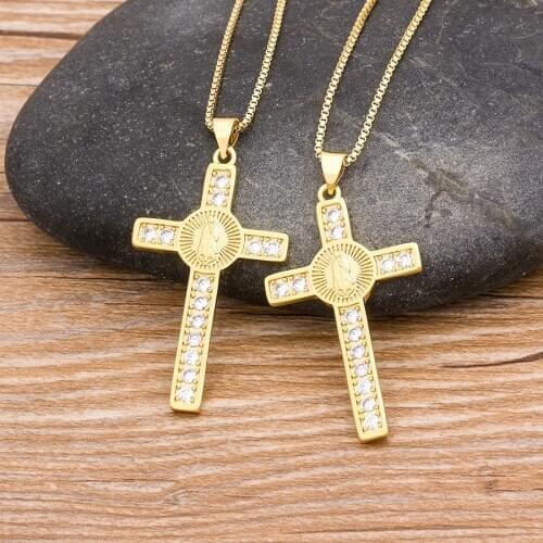 New Arrival Dropshipping 10 Styles Rhinestone Jesus Cross Pendant For Men Women Gold Chain Necklace Fine Party Wedding Jewelry