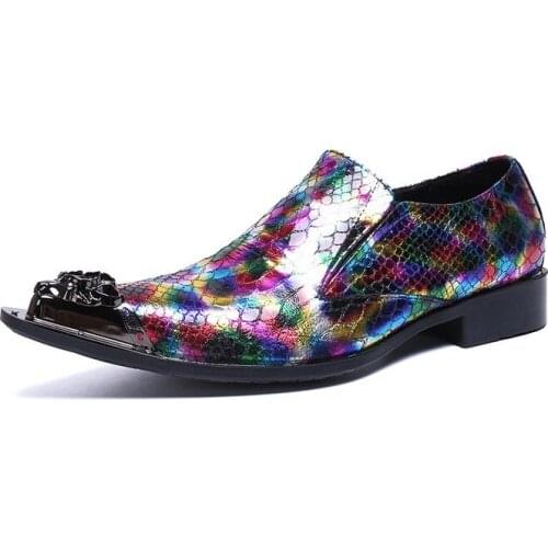 Ntparker POP Rock Fashion Mens Leather Dress Shoes Handmade Ponited Iron Toe Designers Business Leather Shoes, EU38-46