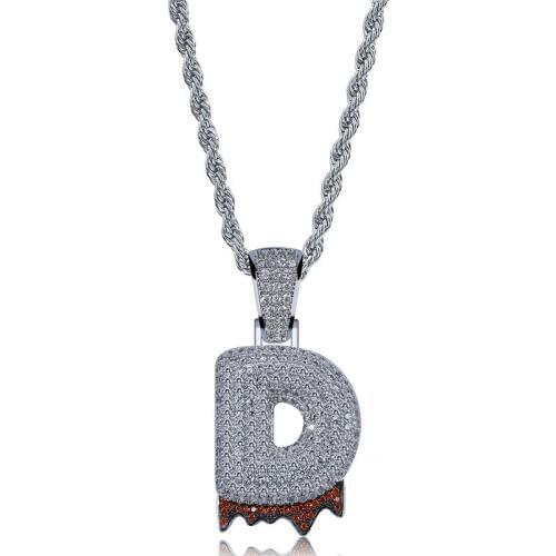 OMYFUN Factory Price Bubble Letters D Pendant Necklace 26 A-Z Alphabet Silver Color Hip Hop Bling Jewelry UK USA Fashion Bijoux