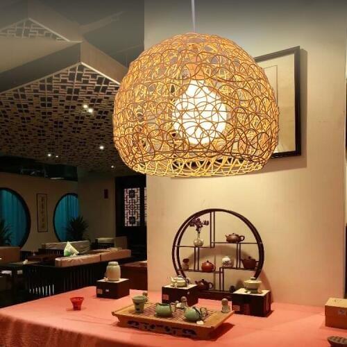 Rattan aisle study teahouse Bamboo rattan Pendant Lights balcony Simple Art bar restaurant Chinese ZA