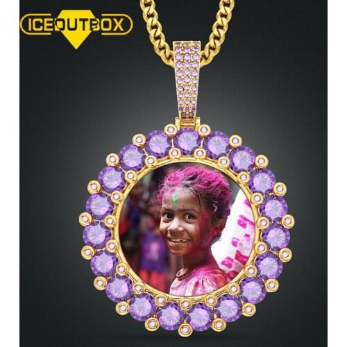 Custom Photo Round Memory Medallions Solid Pendant Necklace Gold Silver Colorful Cubic Zircon Mens Hip hop Jewelry Personality