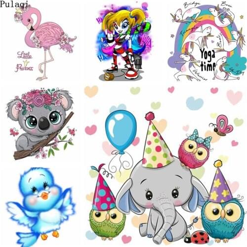 Pulaqi DIY Cartoon Koala Patch Iron on Heat Transfers Cute Animal Mouse Ironing Stickers on Kids Clothes Patches Applique Badges