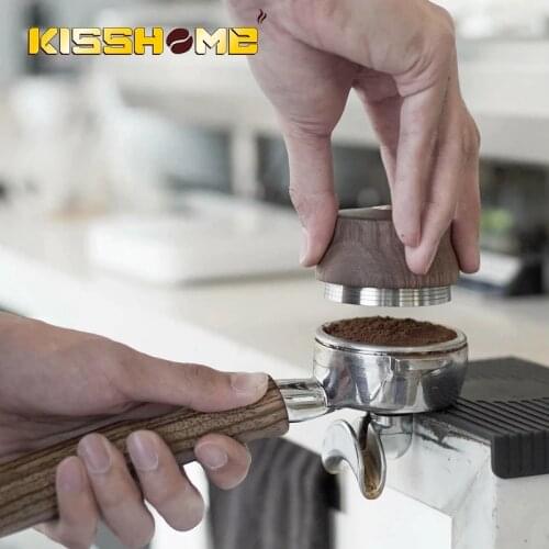 One/Four Angled Slopes Coffee Tamper Wooden Handle 58.35mm Stainless Steel Base Powder Hammer Barista Distribution Accessories