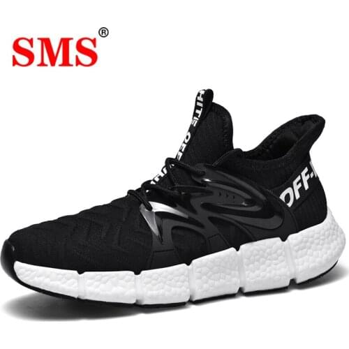SMS Summer Men Shoes Lace-up Mesh Running Shoes Lightweight Breathable Popcorn Bottom Sneakers Jogging Walking Sports Shoes