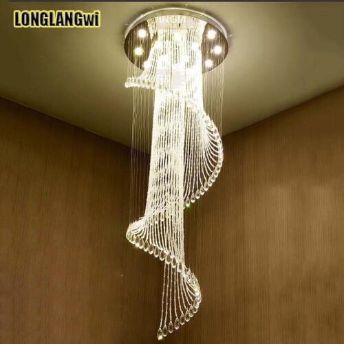 Modern Hybrid-type Large Sprial Crystal Chandeliers LED Villa Living Stair Lighting Fixture Curtain Chandelier