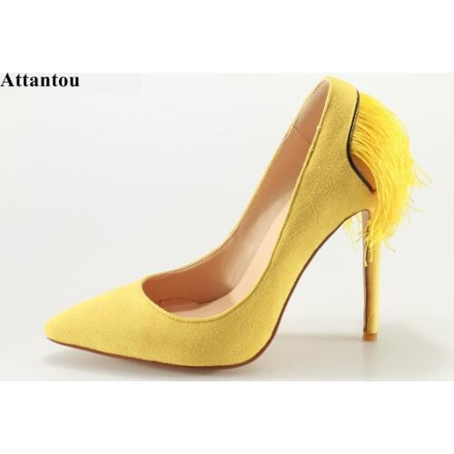 Woman High Heels Pumps Stiletto Thin Heeled Womens Shoes Pointed Toe Back Tassel High Heels Wedding Shoes size 35-42