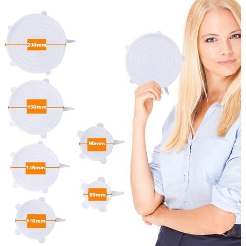 6 Sizes Universal Silicone Food Wrap Bowl Pot Resuable Vacuum Cover Pan Silicone Stretch Lids Lids Kitchen Cookware Accessories