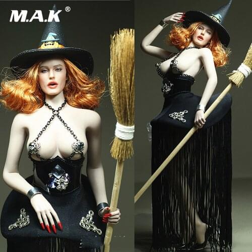 In Stock Best Sell 1/6 Famle Halloween witch dress Fringed skirt with black hat shorts toy Collection
