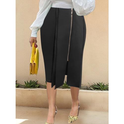 Women Party Skirt Metal Zipper High Waist Bocydon Slim Modest Office Lady Fashion Elegant Classy Female African Summer New Jupes