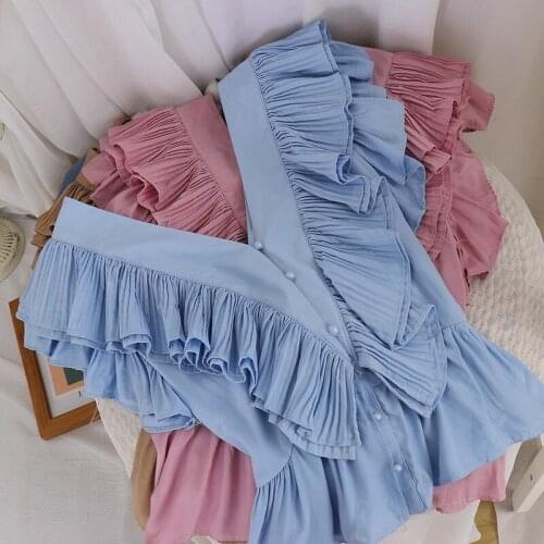 Korean Sleeveless Womens Tops Summer 2021 Big V-neck Sweet Blouse Slim Elegant Retro Layered Ruffled Fashion White Shirt 14941