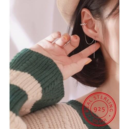 1 Pairs 925 Sterling Silver Ear Clip Long Tassel Earrings for Women Zirconia Ear Cuff Earring Ear Line Fine Jewelry