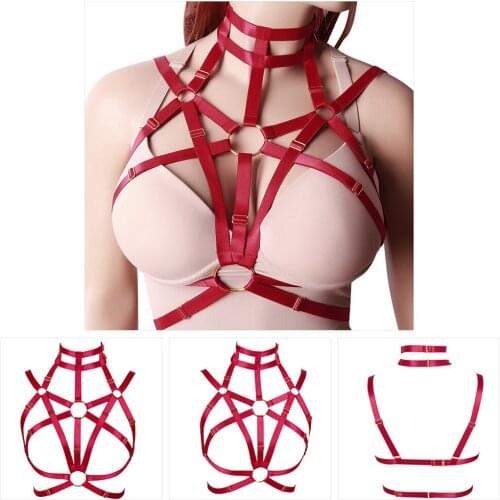 Goth Punk Harness Women Hollow Out Cage Bra Adjust Waist Suspender Belt Tops Erotic Sexy Lingerie Sword Belt Pole Dance Rave