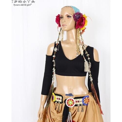 Lycra cotton ATS Tribal Style Belly Dance Tops Sexy V Neck Design Backless Medium Sleeve Tops for Women CGG01