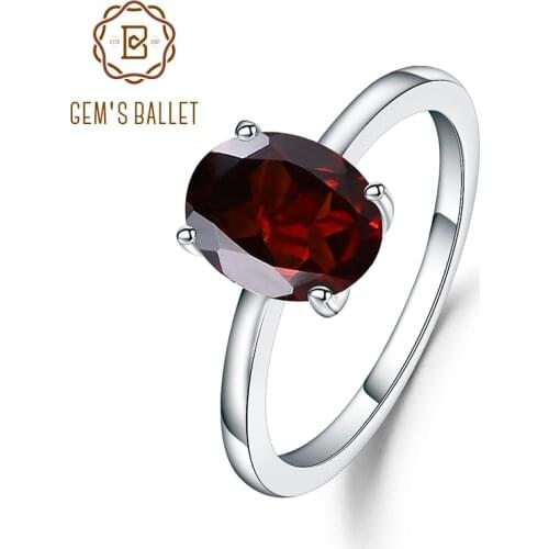 Gems Ballet 2.21Ct Oval Natural Red Garnet Gemstone Ring 925 Sterling Silver Birthstone Solitaire Engagement Ring For Women
