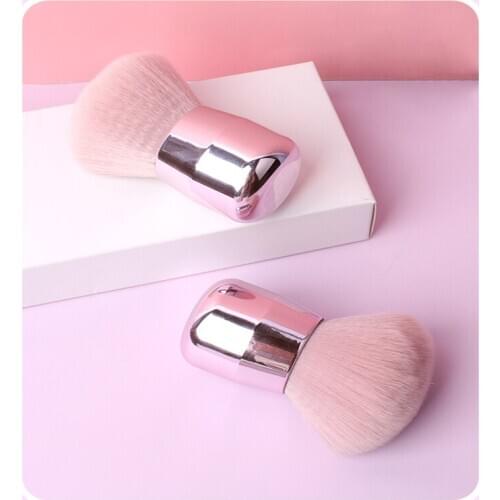 1pc Large Soft Blusher Brush Pink Cosmetics Makeup Brush Powder Makeup Brush With Portable Aluminum Short Handle Make Up Tool
