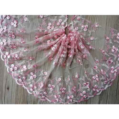 1Yd 24cm Floral Embroidered Lace Trim Bilateral Soft Mesh Ribbon For Bra Lingerie Costume Wedding Dress Clothes Sewing DIY Craft