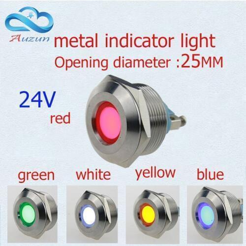 10 PCS LED metal Indicator Lights 25mm metal light warning car light 24v red green yellow blue and white