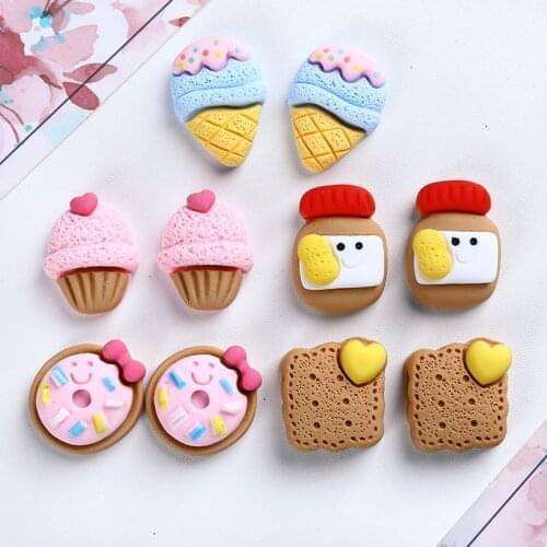 10Pcs Resin Accessories Simulation Ice Cream Biscuit Flatback Cabochon Kawaii Fake Food Fit Phone Decor DIY Scrapbooking Craft