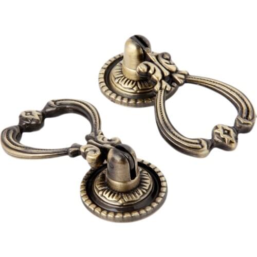 2sets Antique Brass Furniture Handles Vintage Cabinet Knobs Door Closet Cabinet Drawer Pull Knob Furniture Accessories w/screws