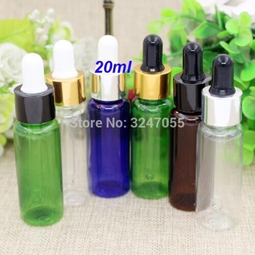 20ml 20/50/100pcs Clear Plastic Empty Cosmetic Essential Oil Bottle, Blue PET Essence Dropper Container, Brown Cosmetic Bottle