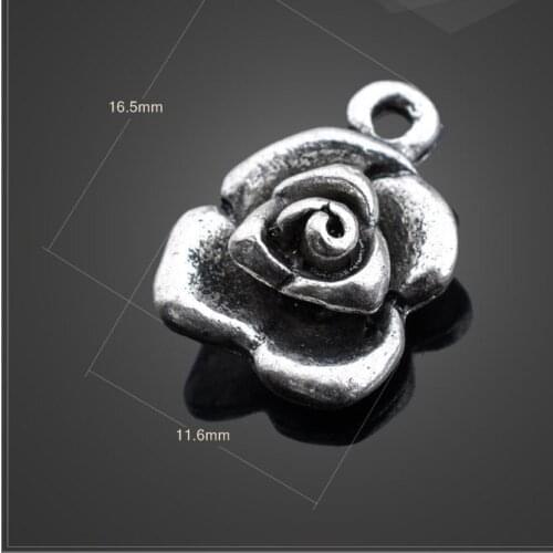 20 PCS/Lot 8mm*10.3mm metal diy handmade accessories Tibetan silver rose flower charms for jewelry
