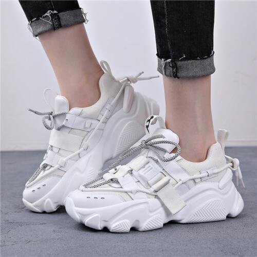 2020 Fashion Ladies Chunky Shoes Ladies Sports Shoes Footwear Leather Ladies Mesh Breathable Waterproof Platform Sports Shoes