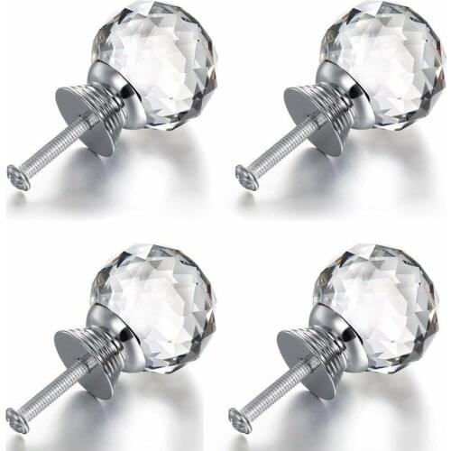 4PCS 30mm Diamond Crystal Glass Gold Knobs Cupboard Drawer Pull Kitchen Cabinet Door Wardrobe Handles Hardware Cabinet Knobs