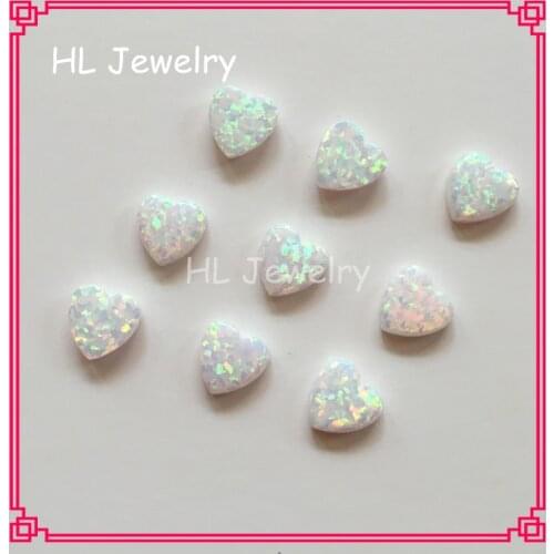 50PCS/Lot 10MM Heart Opal Cabochon Jewelry Working stud&Drop earrings/ Bracelet /Necklaces For Women Synthetic Opal Heart Stone
