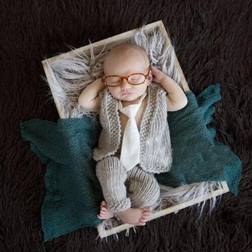 Big Promotion New Character Cotton Newborn Photography Props Crochet Clothes Trousers Tie and Glasses Set H184