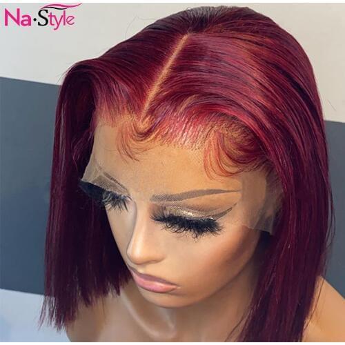 Burgundy Lace Front Wig For Women Red Colored Human Hair Wigs Pre Plucked Bleached Knots Pixie Wig Human Hair 130 Remy T Lace