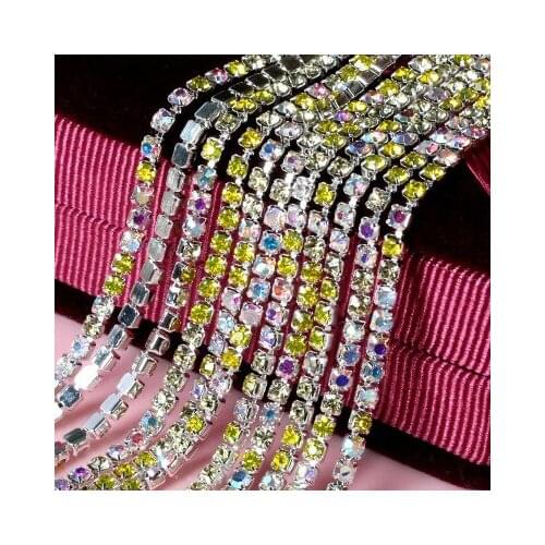 5yard/piece Mix yellow color Glass Crystal sew on rhinestones Chain silvery bottom Diy Clothing accessories SIJISHUIZUAN