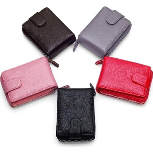 Black Cowhide Mens Card ID Holder Drivers License Card Package Korean Version Zipper Wallet Multi-function Card Holders