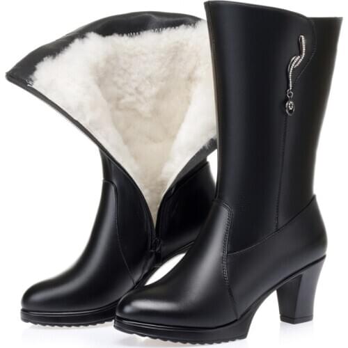 D400 Women High Boots Genuine Leather Shoes Winter Woman Latest Wool Warm Women Footwear Long Boots Women Botas Mujer