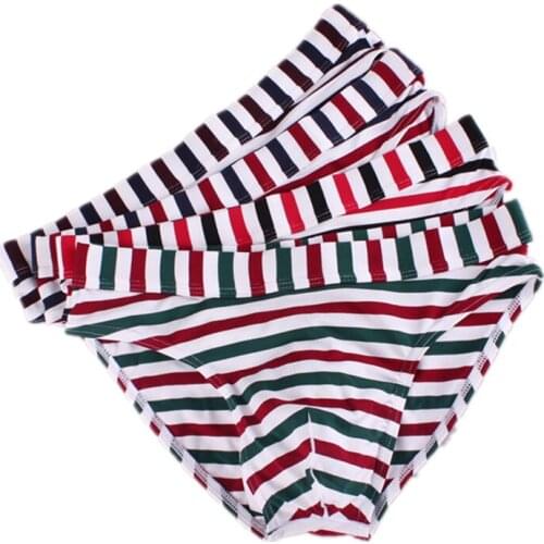 Mens Cotton Underwear Briefs Breathable Sexy Appeal Convex Type Stripe Youth Dream