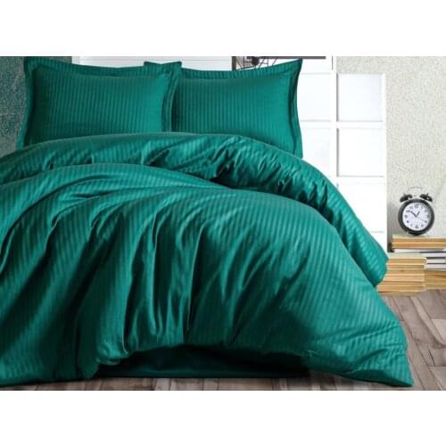 Cotton Box Stripe Double Cotton Satin Duvet cover set Petrol