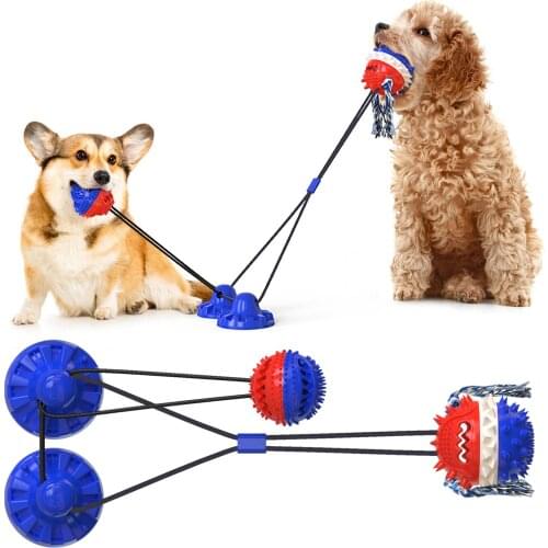 H&JOY Suction Cup Tug Dog Toy With Suction Cup Push Elastic Ropes Pet Tooth Cleaning Chewing Playing Puppy Cats Toys Dog Tug Toy