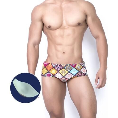 New Occident Fashion Men Bikini Digital Printing Triangle Swimming Trunks Band Push Pad Low Waist Swimming Trunks Swimming Sport