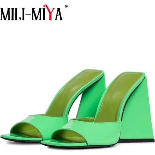 MILI-MIYA Runway Classic Style Summer Women Slippers Fashion Thick High Heels Square Toe Gladiator Sandals Vacation Outside Shoe