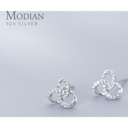 MODIAN Radiant Clear CZ Simple Trefoil Stud Earring for Women 925 Sterling Silver Plant Anti-Allergy Fine Jewelry Accessories