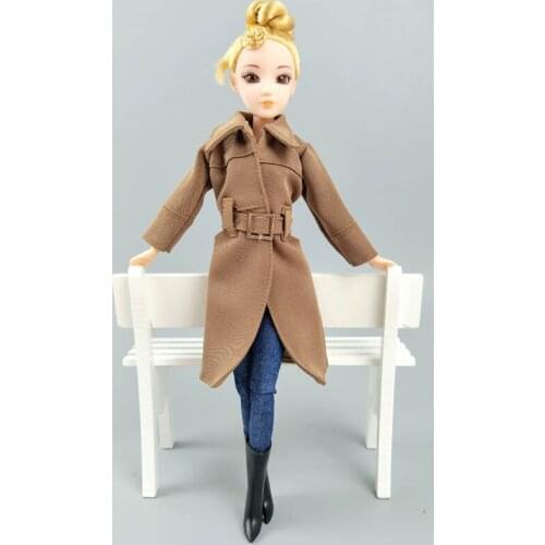 Khaki Office Lady Fashion Coat For Barbie Doll Clothes & Shoes Trenchcoat Outfit For Barbie Dollhouse Toys 1/6 Doll Accessories