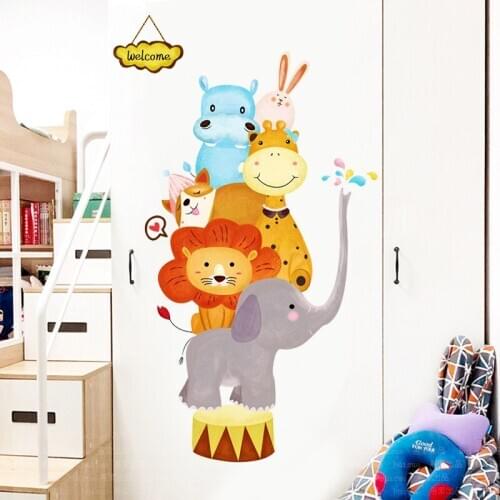 Cartoon Animals Wall Stickers Animals Welcome Door Decoration For Kids Room Living Room Nursery Restaurant Vinyl Wall Decals