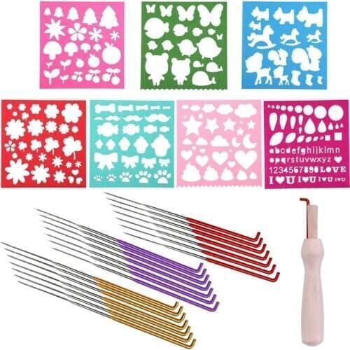 LMDZ 21Pcs Color Felting Needles Kit With Wool Felt Molds Needle Felting and Wooden Felting Handle for DIY Craft Home Decoration