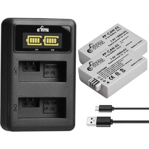 1500 mAh LP-E5 Battery and Charger Set for Canon 450D 500D 1000D Kiss X2 X3 F Rebel XSi Xli XS L15