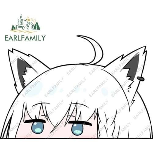 EARLFAMILY 13cm x 8.9cm for Hololive Shirakami Fubuki Peeking Car Stickers Scratch-Proof Anime Decals JDM Camper Surfboard Decor