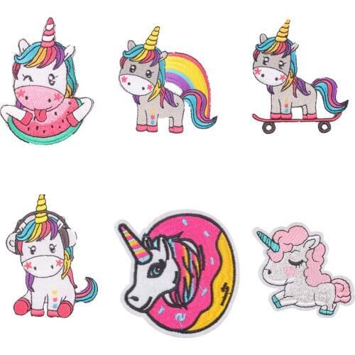 Hippie Unicorn Iron on Patches Magic Unicorn Accessories Pig Embroidered Patches for Clothes Applique Kids Dress T-shirts DIY E