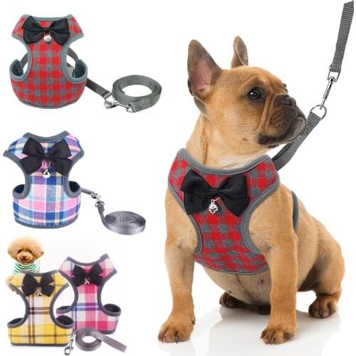 New Lattice Pet Traction Rope Chest Harness Suit Vest-style Traction Belt with Bells Cat and Dog Dress Rope Chain Dog Supplies