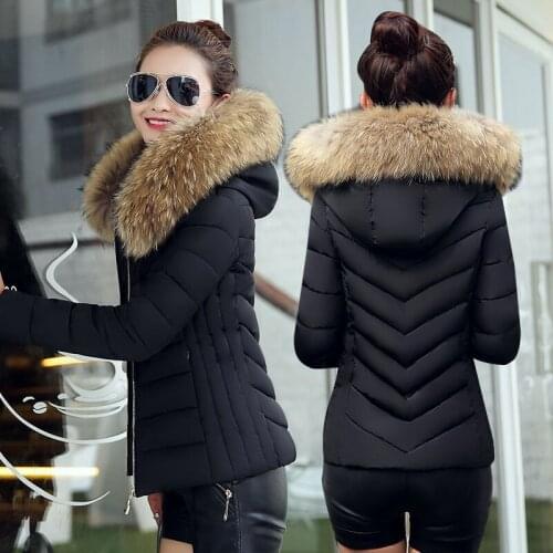 New Arrival Wmen Winther Clothes Fur Hooded Warm Puffer Solid Color Jackets Pink Padded Thick Coat Slim Short Tight Fitting 0.8
