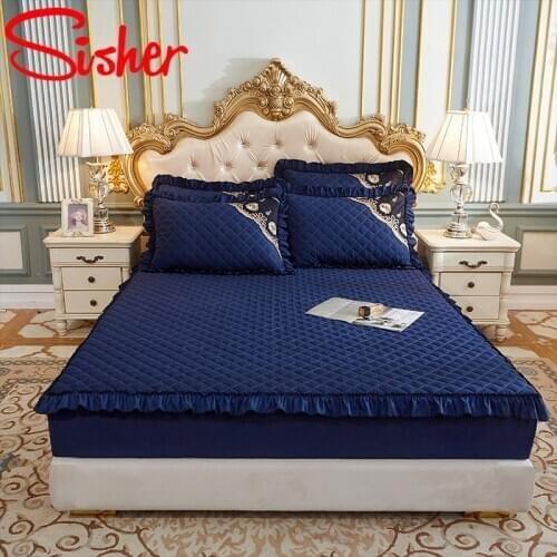 Soild Color Luxury Mattress Cover Sheets Leaf Fitted Bed Sheet with Elastic Band Soft Cotton Matress Protector (No Pillowcase)